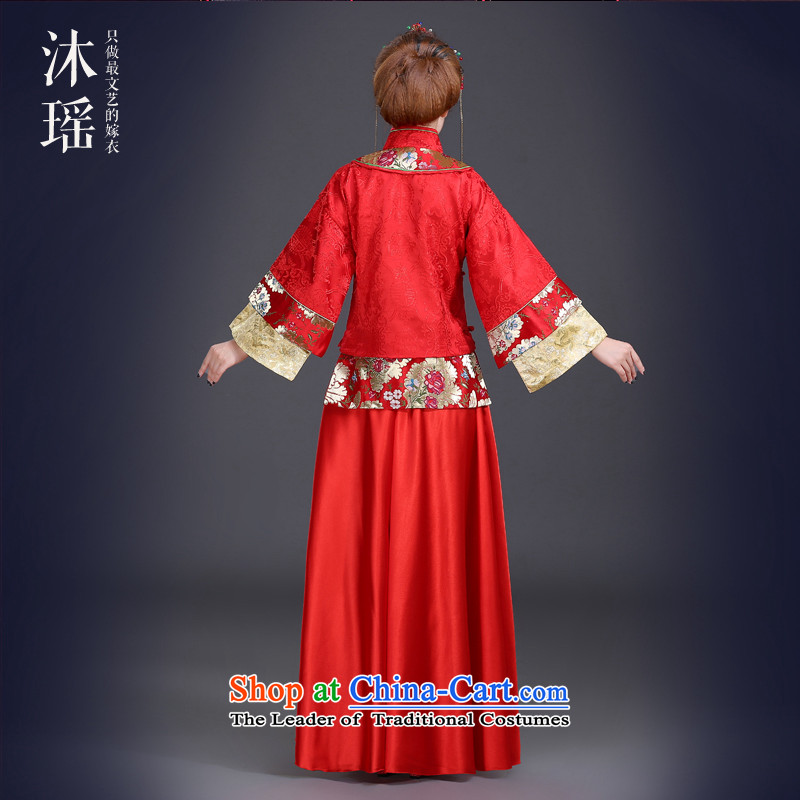 Bathing in the Chinese bows services-soo Yiu Wo Service 2 piece long-sleeved long collar ramp up long skirt the dragon use to align the large Foutune of pregnant women use the dragon-soo and 2 piece red L bathing in the exclusive Yao-finishing dressing, f
