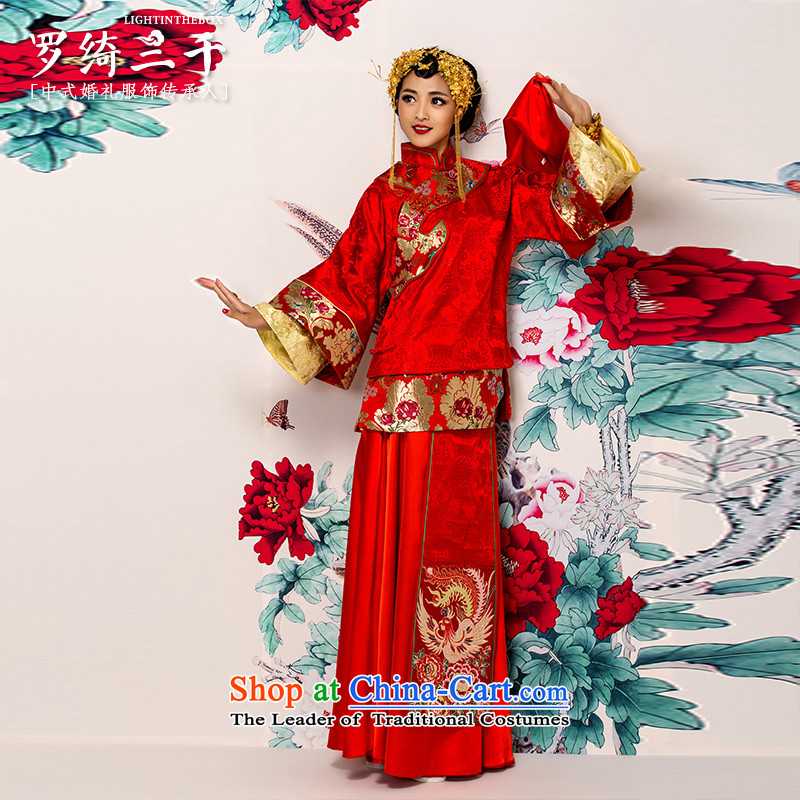 Bathing in the Chinese bows services-soo Yiu Wo Service 2 piece long-sleeved long collar ramp up long skirt the dragon use to align the large Foutune of pregnant women use the dragon-soo and 2 piece red L bathing in the exclusive Yao-finishing dressing, f