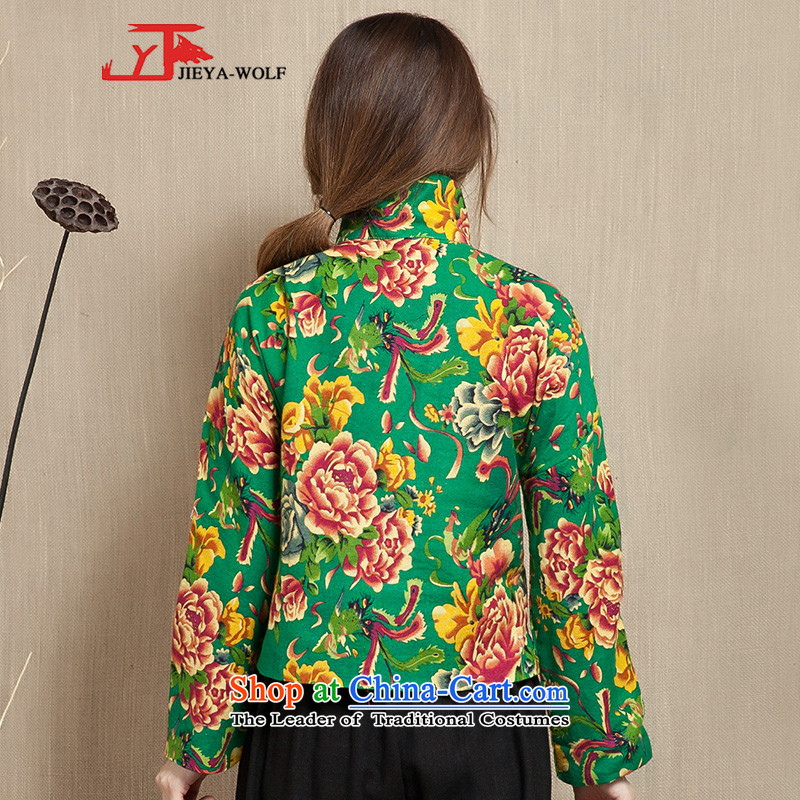Tang Dynasty JIEYA-WOLF, Women's Long Sleeve 9 Spring and Fall Arrest of cotton linen fashion, Ms. Tang dynasty national long skirt girl stamp green 9 tie L,JIEYA-WOLF,,, shopping on the Internet