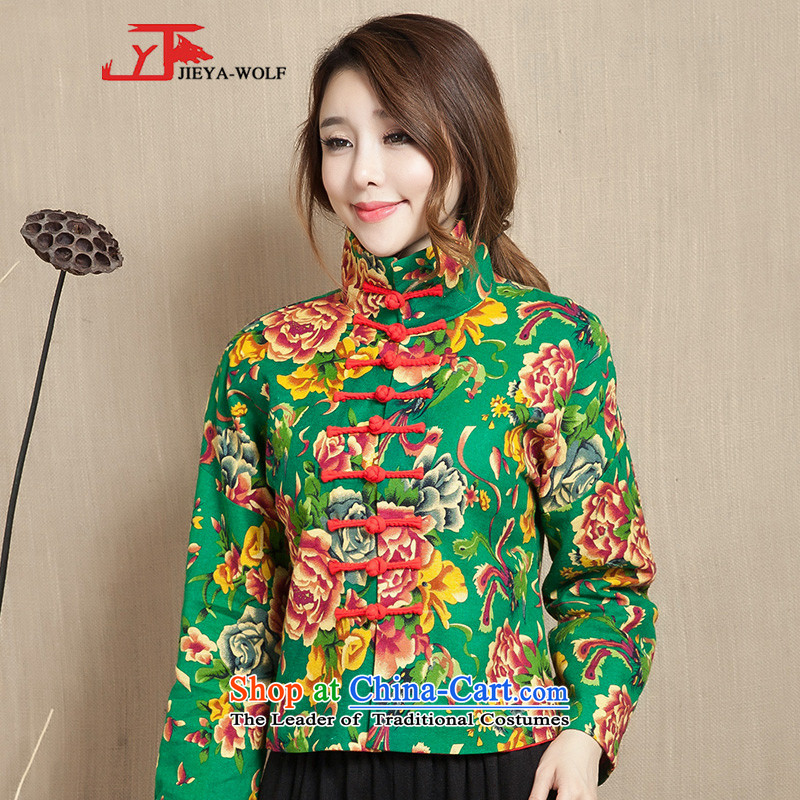 Tang Dynasty JIEYA-WOLF, Women's Long Sleeve 9 Spring and Fall Arrest of cotton linen fashion, Ms. Tang dynasty national long skirt girl stamp green 9 tie L,JIEYA-WOLF,,, shopping on the Internet