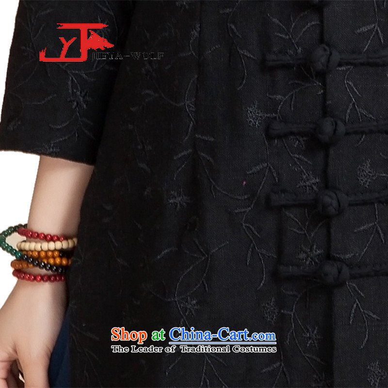 Tang Dynasty JIEYA-WOLF, female spring and fall 12 ties, 8 minutes cuff cotton linen simple fashion, Ms. Tang Dynasty Women's dress code XL,JIEYA-WOLF,,, black are shopping on the Internet