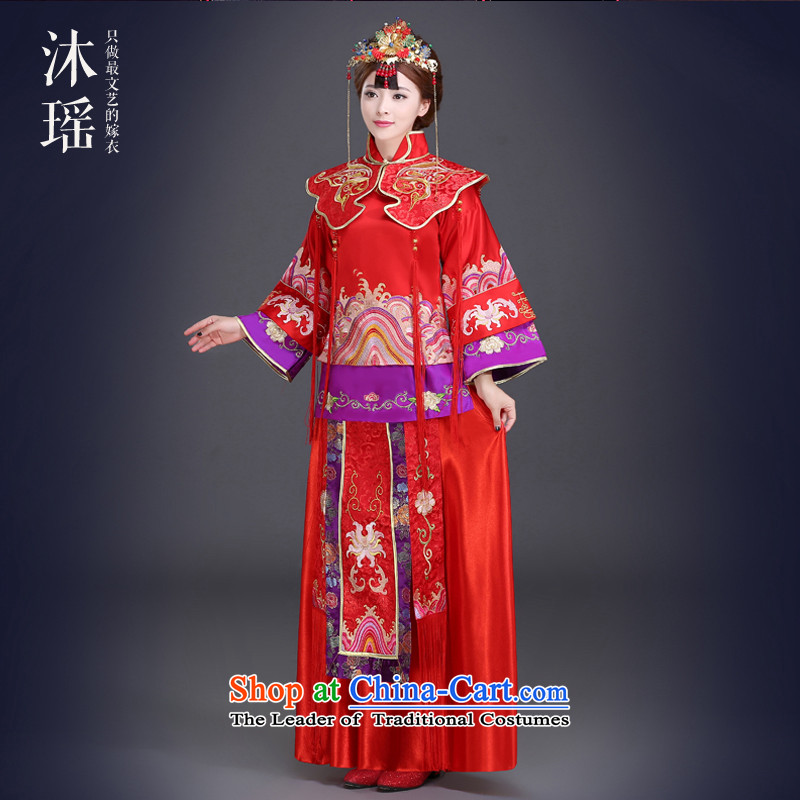 Pang Daomu Yao Cherrie Ying Sau Wo service with service-soo drink bride wo long-sleeved Long Feng crown embroidered Chinese style wedding costume red?XL?chest 107 CM