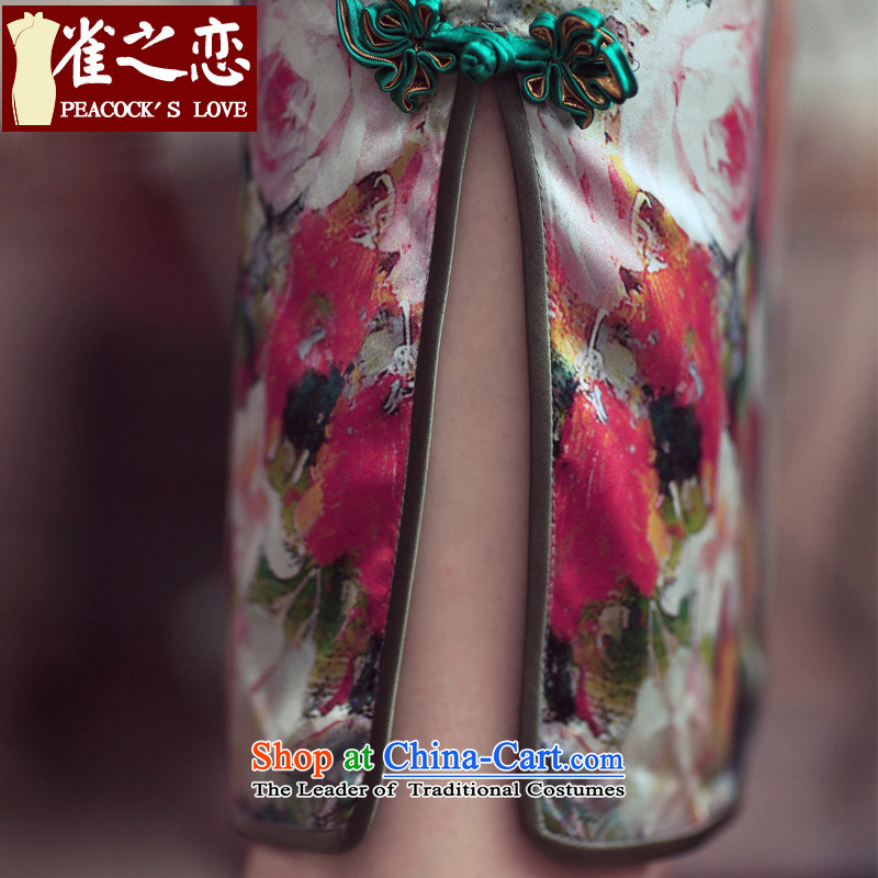 Love of birds and flowers impression of the new spring 2015) in the retro cuff improved stylish herbs extract silk cheongsam dress suit , L, love birds , , , shopping on the Internet