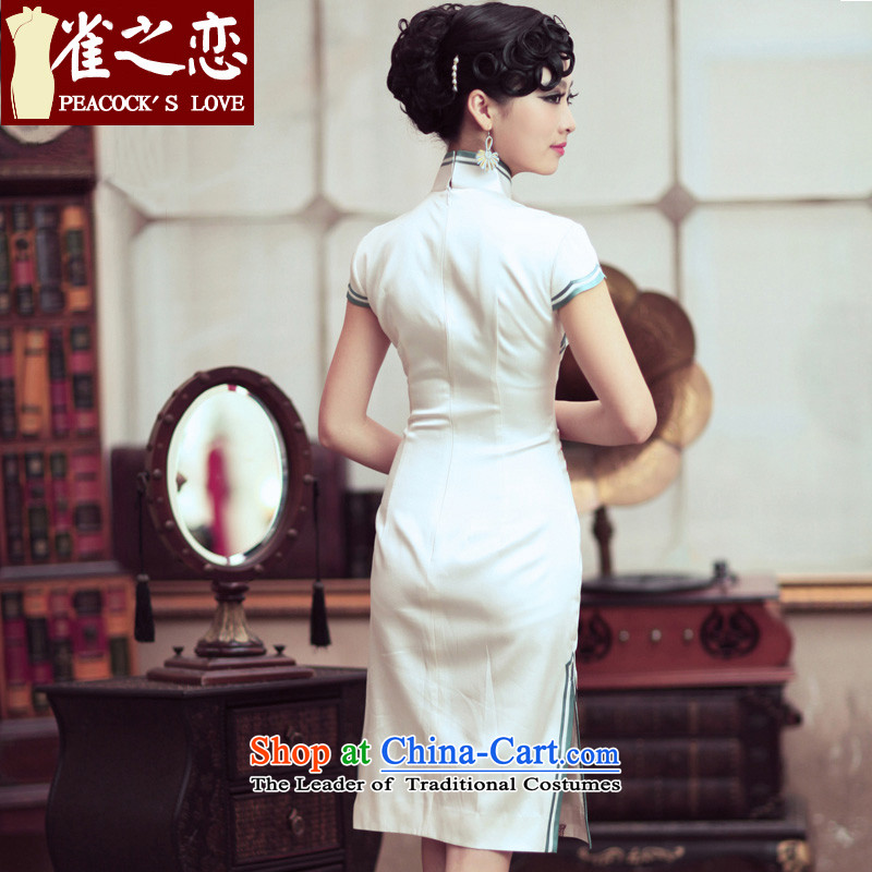 Love of birds of Overgrown Tomb branches of undyed heavyweight silk embroidered pushing retro short skirt QD195 QIPAO) XL, love birds , , , shopping on the Internet
