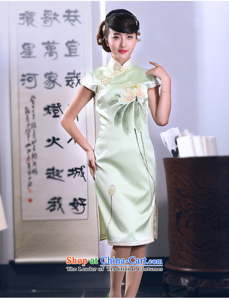 Love of birds compartment of the moment by 2015 Spring New hand-painted lotus heavyweight Silk Cheongsam QD664 light green S picture, prices, brand platters! The elections are supplied in the national character of distribution, so action, buy now enjoy more preferential! As soon as possible.