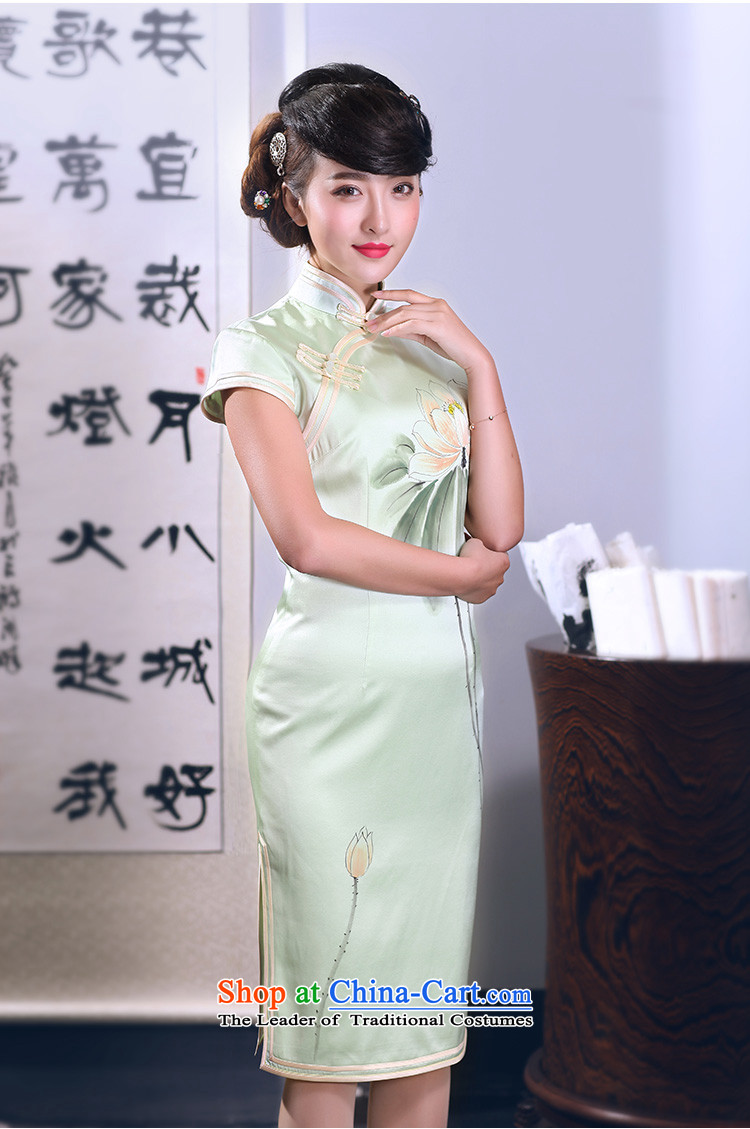 Love of birds compartment of the moment by 2015 Spring New hand-painted lotus heavyweight Silk Cheongsam QD664 light green S picture, prices, brand platters! The elections are supplied in the national character of distribution, so action, buy now enjoy more preferential! As soon as possible.