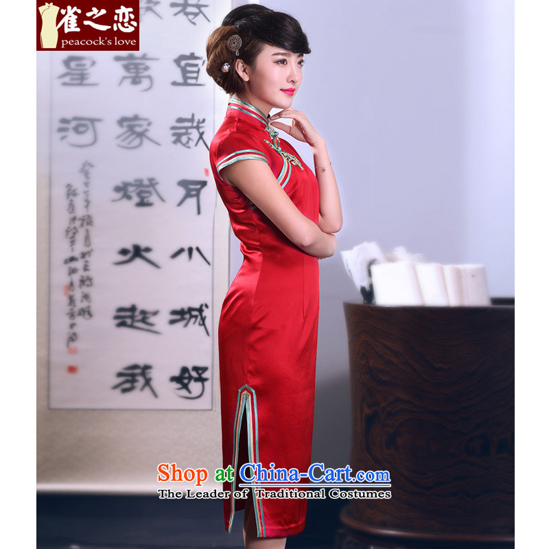 Love of birds comforted by the spring 2015 also new 2 Side of tray clip heavy manual Silk Cheongsam QD666 XXL, Red Birds Love , , , shopping on the Internet