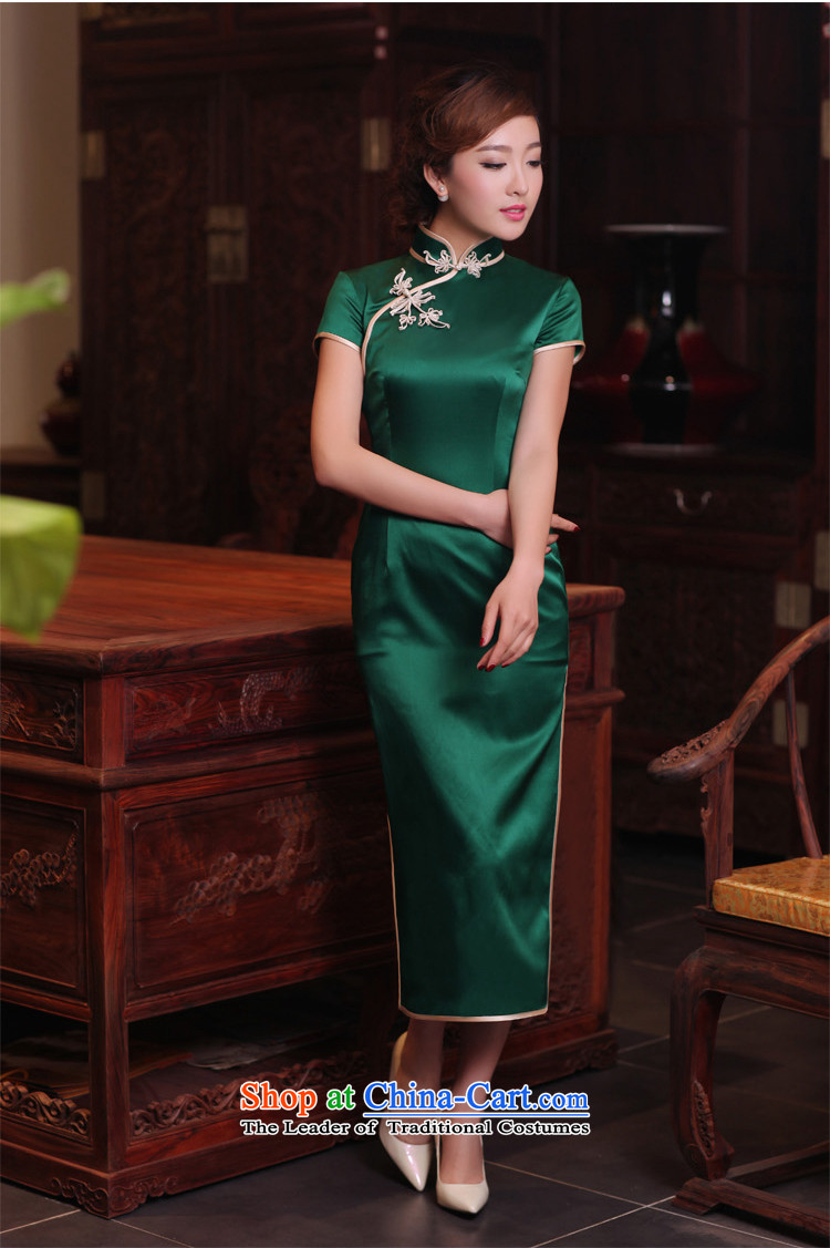 Love of birds green spring and summer 2015 micro-loaded silk short-sleeved retro long qipao QD302 dark green long XL Photo, prices, brand platters! The elections are supplied in the national character of distribution, so action, buy now enjoy more preferential! As soon as possible.