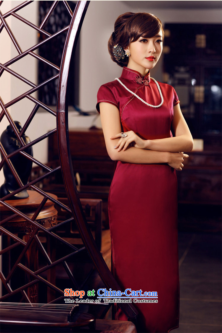A love of birds have Xuan 2015 Summer new short-sleeved long Silk Cheongsam QD440 dark red L picture, prices, brand platters! The elections are supplied in the national character of distribution, so action, buy now enjoy more preferential! As soon as possible.
