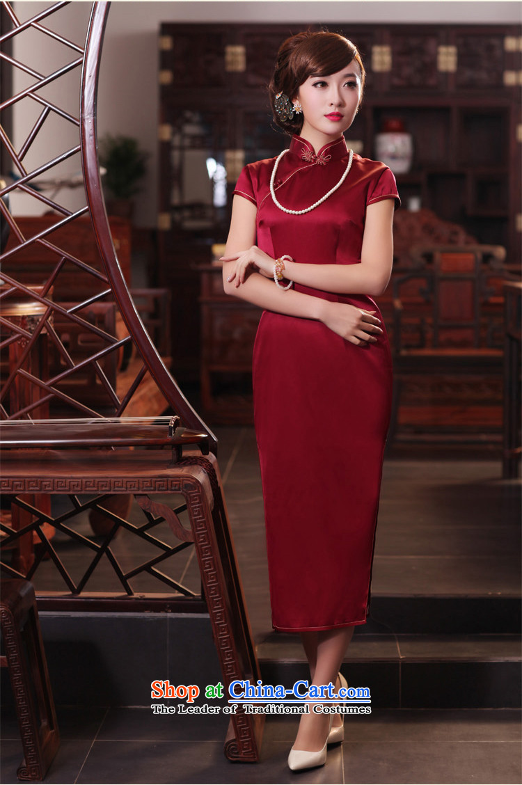 A love of birds have Xuan 2015 Summer new short-sleeved long Silk Cheongsam QD440 dark red L picture, prices, brand platters! The elections are supplied in the national character of distribution, so action, buy now enjoy more preferential! As soon as possible.