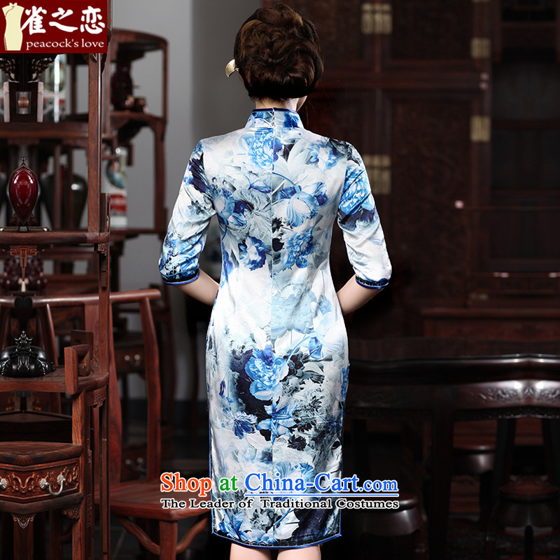 Love birds such as laugh Hsiang-lan, spring 2015 new cheongsam dress retro. Stylish and elegant cuff Silk Cheongsam QD550 Blue Bird, L, Love , , , shopping on the Internet