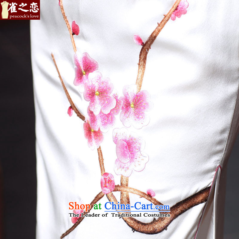 Love of birds cis shangqing boat 2015 Summer New Silk short-sleeved hand embroidery cheongsam QD535 White XL, love of birds , , , shopping on the Internet