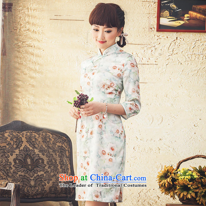 A Pinwheel Without Wind-ju Yui Autumn Yat New Silk Cheongsam dress) herbs extract the daily life of qipao improved retro-sleeved green M Yat Lady , , , shopping on the Internet