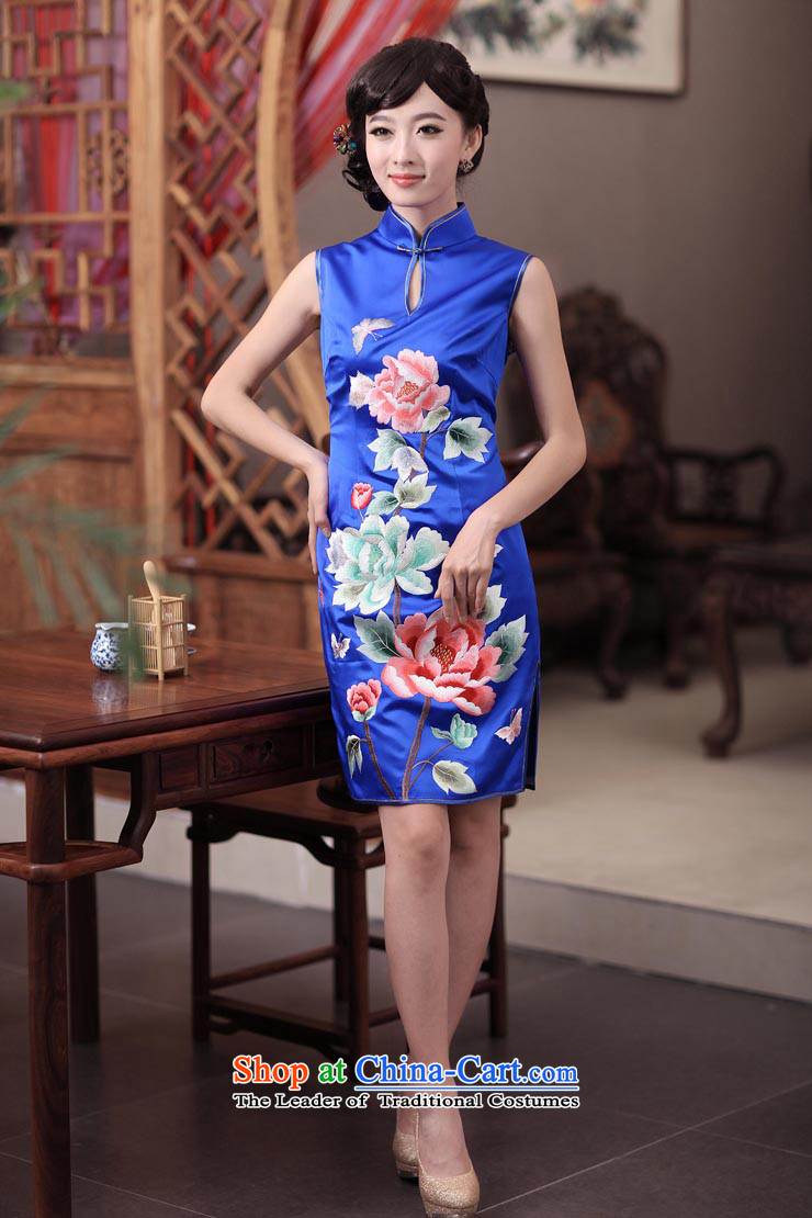Love of birds Dan embroidered 2015 Summer New elegant hand embroidered heavyweight Silk Cheongsam QD344 BLUE XL Photo, prices, brand platters! The elections are supplied in the national character of distribution, so action, buy now enjoy more preferential! As soon as possible.