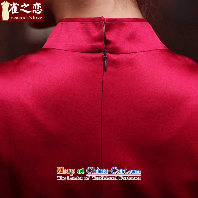 Love of birds is Between Spring 2015 new hand made embroidered ironing drill heavyweight Silk Cheongsam QD443 improved deep red love birds XL, , , , shopping on the Internet