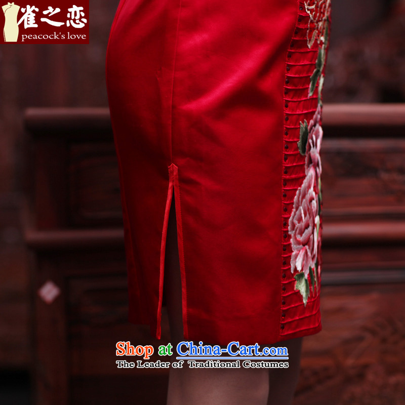 Love of birds Yuanyang Note 2015 Spring New short, manually push the embroidered heavyweight Silk Cheongsam QD442 RED M love birds , , , shopping on the Internet