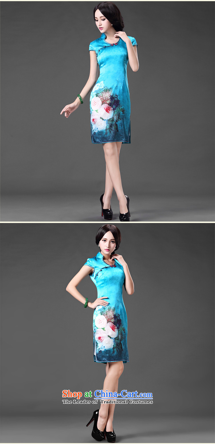 Chinese New Year 2015 classic ethnic Chinese Antique high precious Silk Cheongsam daily lb sauna silk cheongsam dress spring and summer blue XL Photo, prices, brand platters! The elections are supplied in the national character of distribution, so action, buy now enjoy more preferential! As soon as possible.