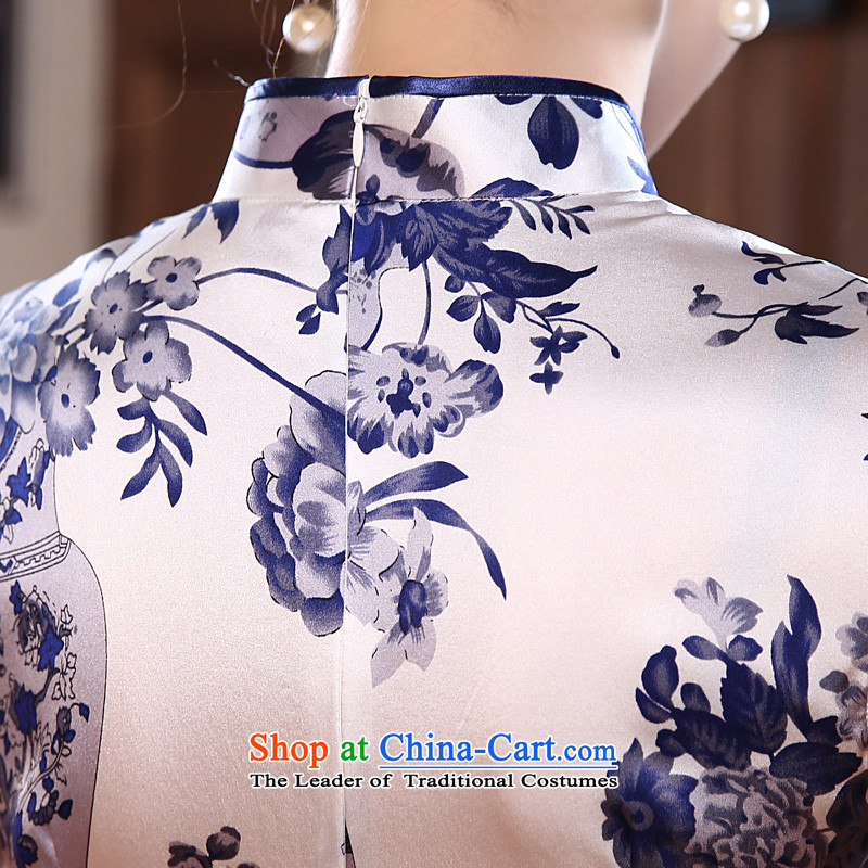 At 2015 new parent cheongsam dress summer short of Stylish retro improved porcelain heavyweight silk female herbs extract white 2XL- waist 80cm, pro-am , , , shopping on the Internet