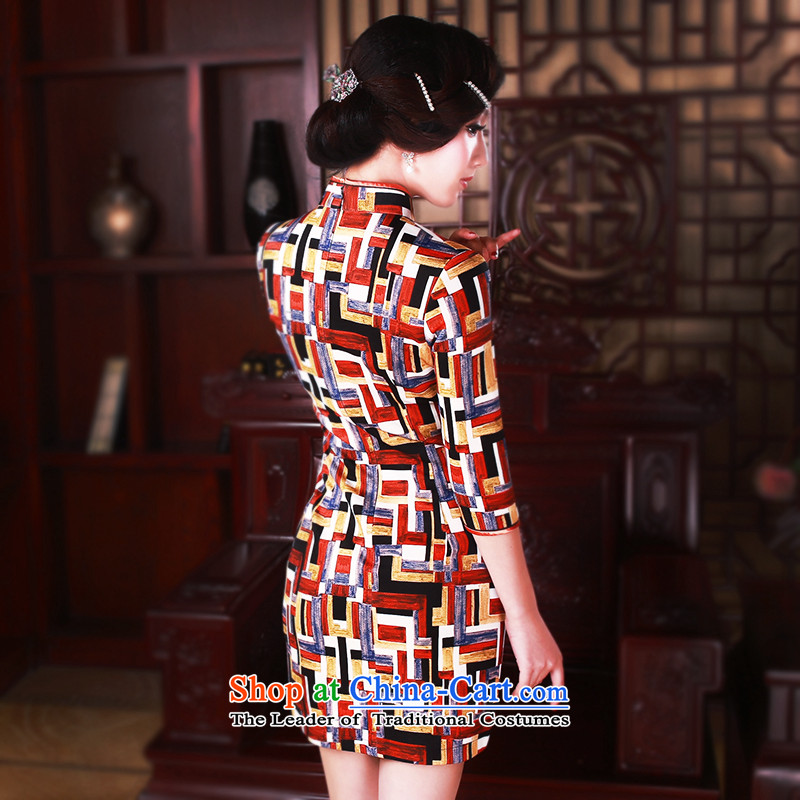 After a day of Wind China wind in 2015 Stamp cuff cheongsam dress Stylish retro spring female qipao 5037 suit after wind has been pressed, L, online shopping