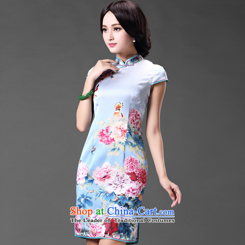 China Ethnic classic silk cheongsam look like the literary herbs extract improved daily and the relatively short time of retro cheongsam dress suits, XL, ethnic Chinese Classic (HUAZUJINGDIAN) , , , shopping on the Internet