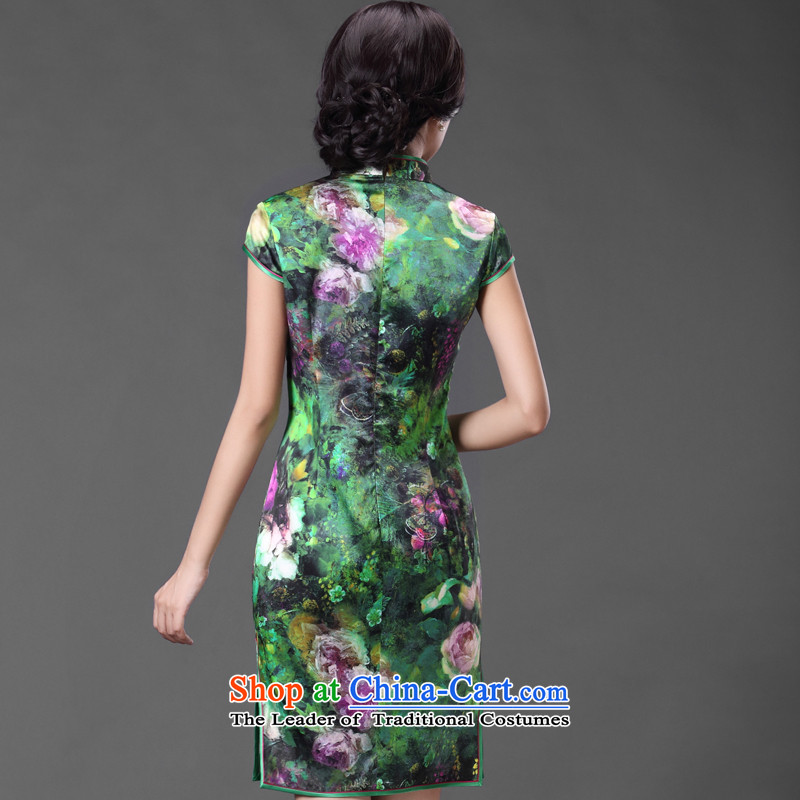 China Ethnic classic spring and summer stylish Ms. daily heavyweight silk herbs extract cheongsam dress improved green XXXL, retro short Chinese Ethnic Classic (HUAZUJINGDIAN) , , , shopping on the Internet