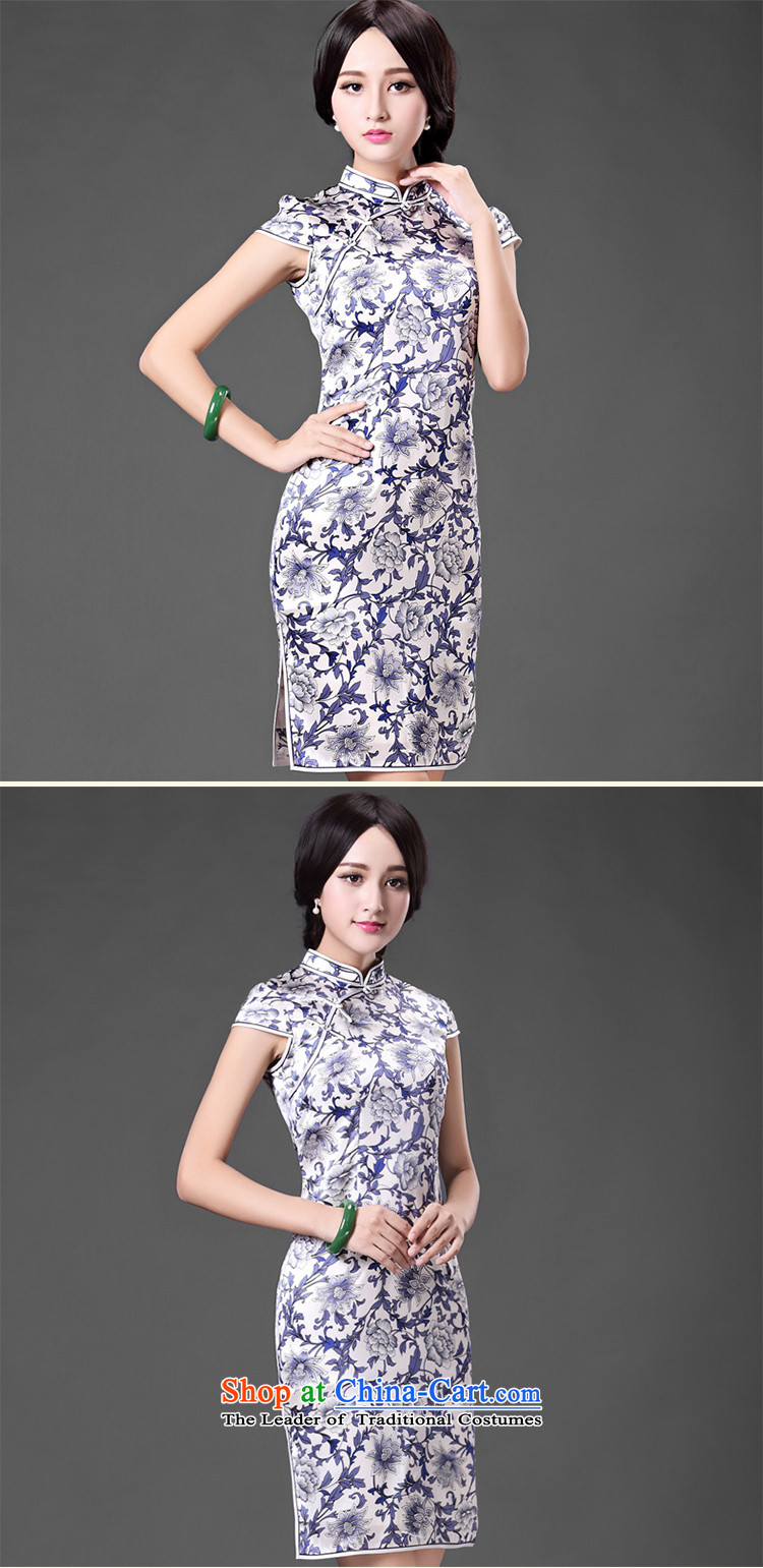 Chinese classic 2015 spring and summer-new retro improved stylish porcelain heavyweight silk cheongsam dress daily suit XXXL picture, prices, brand platters! The elections are supplied in the national character of distribution, so action, buy now enjoy more preferential! As soon as possible.
