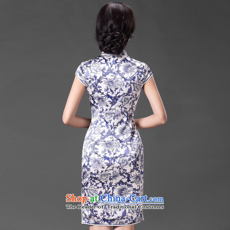Chinese classic 2015 spring and summer-new retro improved stylish porcelain heavyweight silk cheongsam dress daily XXXL, suit Chinese Ethnic Classic (HUAZUJINGDIAN) , , , shopping on the Internet