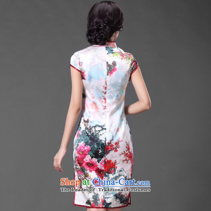 China Ethnic classic daily heavyweight Silk Cheongsam herbs extract Stylish retro, video thin improved short of the spring and summer, Suit M China Ethnic Classic (HUAZUJINGDIAN) , , , shopping on the Internet