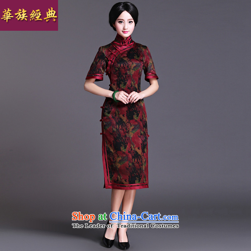 2015 new temperament retro Tang Dynasty Chinese cheongsam Ms. classical silk incense daily cloud dresses long qipao statement - 7 day shipping XXXL red