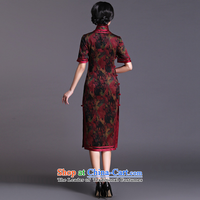 2015 new temperament retro Tang Dynasty Chinese cheongsam Ms. classical silk incense daily cloud dresses long qipao statement red - 7 day shipping XXXL, ethnic Chinese Classic (HUAZUJINGDIAN) , , , shopping on the Internet