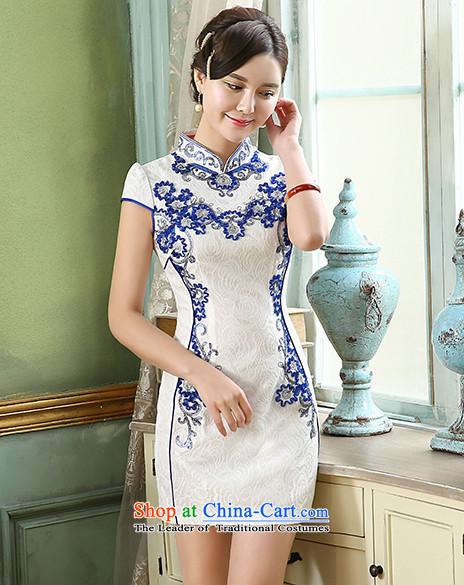 [Sau Kwun Tong] included improved chin qipao 2015 Summer New Stylish retro pearl embroidered dress QD5151 blue and white S picture, prices, brand platters! The elections are supplied in the national character of distribution, so action, buy now enjoy more preferential! As soon as possible.