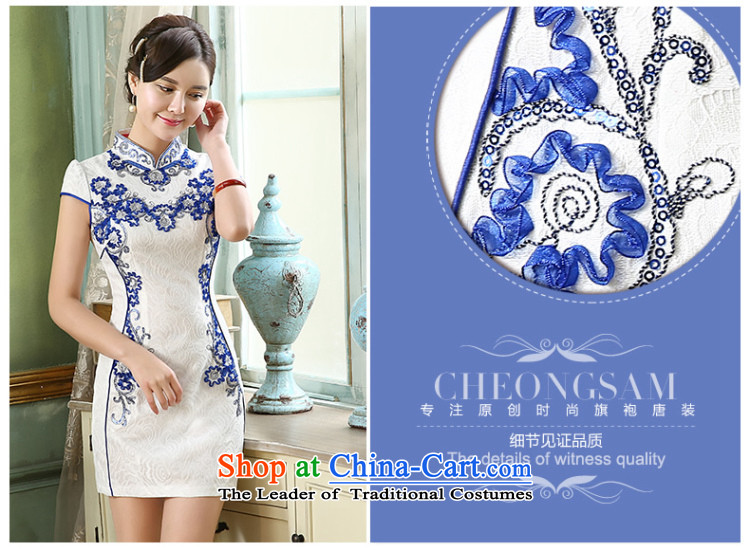 [Sau Kwun Tong] included improved chin qipao 2015 Summer New Stylish retro pearl embroidered dress QD5151 blue and white S picture, prices, brand platters! The elections are supplied in the national character of distribution, so action, buy now enjoy more preferential! As soon as possible.