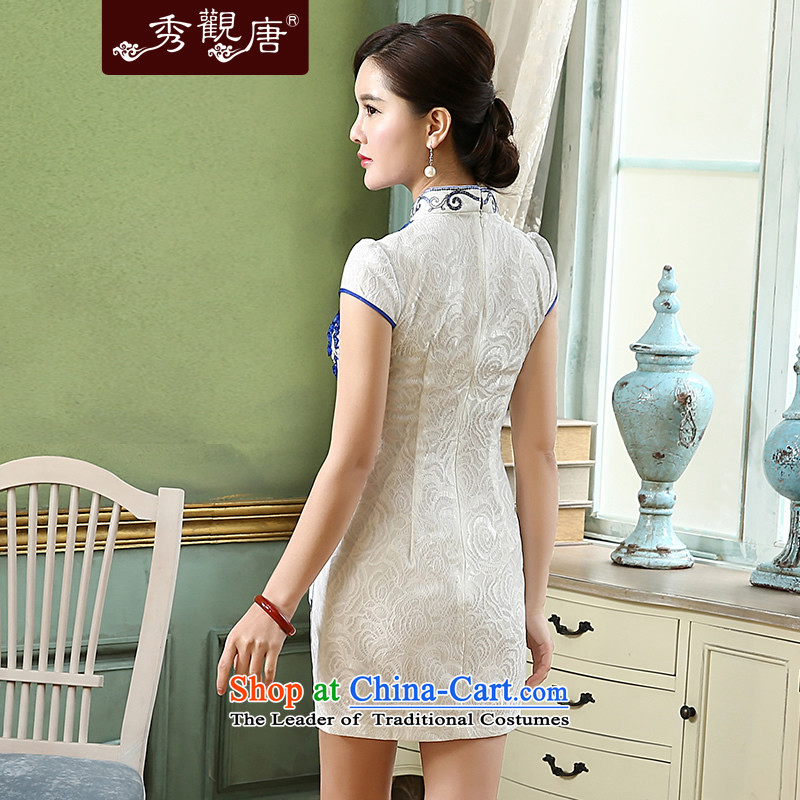 [Sau Kwun Tong] included improved chin qipao 2015 Summer New Stylish retro pearl embroidered dress QD5151 blue and white , Sau Kwun Tong shopping on the Internet has been pressed.
