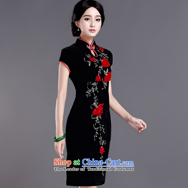 Spring Kim scouring pads large middle-aged ladies cheongsam dress wedding dresses retro improved temperament, short black XXXL, Sau San Hwa-Classic (HUAZUJINGDIAN) , , , shopping on the Internet