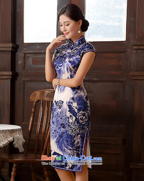 [Sau Kwun Tong] Blue Bird 2015 Spring/Summer new upscale Silk Cheongsam herbs extract retro temperament Sau San dresses QD5106 Blue and White XXL picture, prices, brand platters! The elections are supplied in the national character of distribution, so action, buy now enjoy more preferential! As soon as possible.