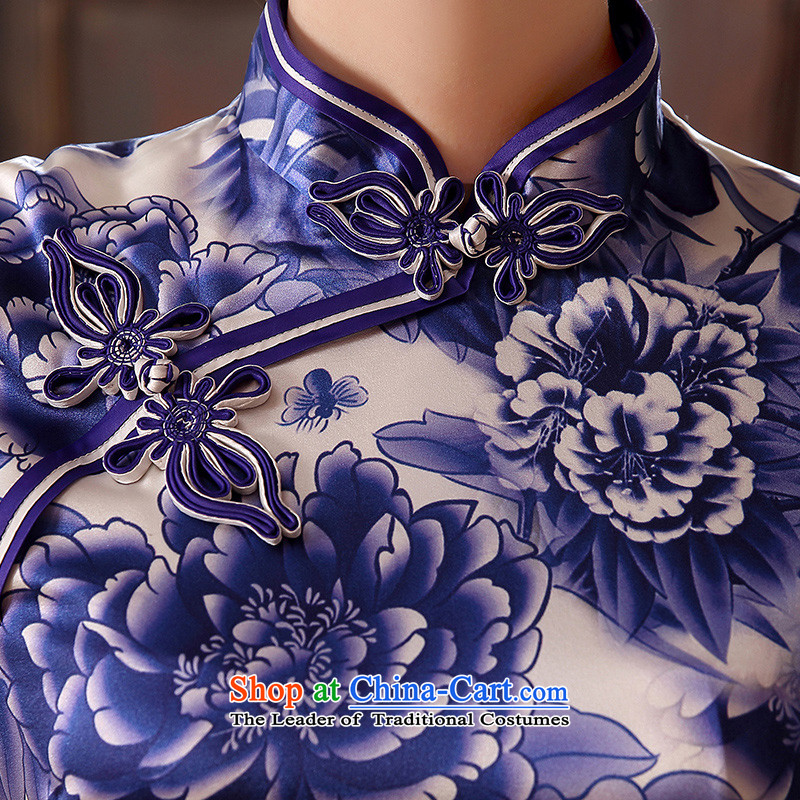 [Sau Kwun Tong] Blue Bird 2015 Spring/Summer new upscale Silk Cheongsam herbs extract retro temperament Sau San dresses QD5106 XXL, blue and white Soo-Kwun Tong shopping on the Internet has been pressed.