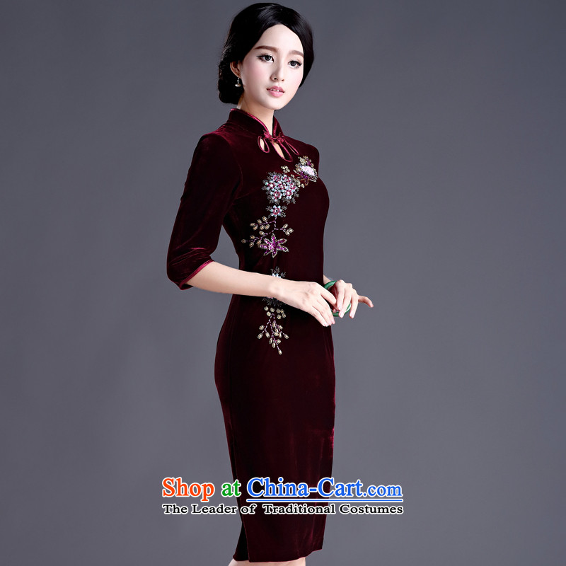 China-classic style with improved retro spring and autumn in the Pearl of the staple plush 7 cuff-sleeved qipao gown wedding banquet chestnut horses - pre-sale 15 days , M, China Ethnic Classic (HUAZUJINGDIAN) , , , shopping on the Internet