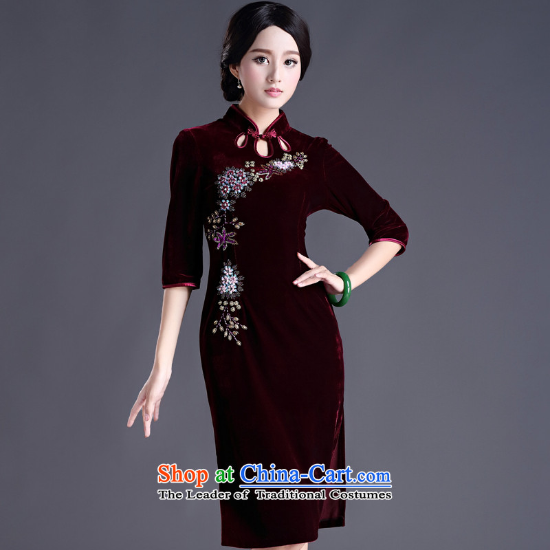 China-classic style with improved retro spring and autumn in the Pearl of the staple plush 7 cuff-sleeved qipao gown wedding banquet chestnut horses - pre-sale 15 days , M, China Ethnic Classic (HUAZUJINGDIAN) , , , shopping on the Internet