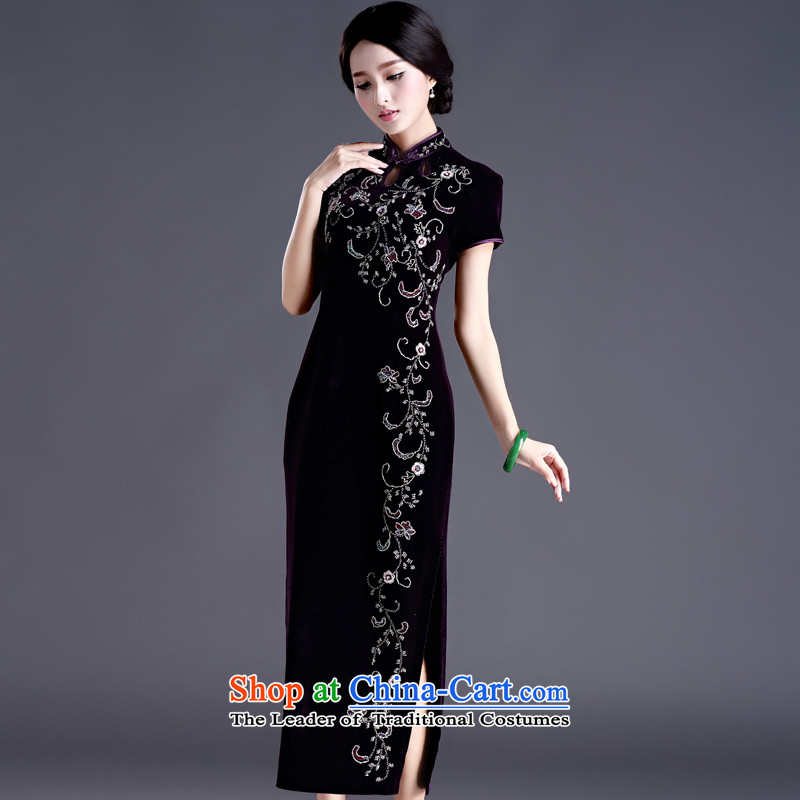Chinese classic, spring and spring of Serb middle-aged ladies wedding dress qipao Kim scouring pads cheongsam dress temperament elegant purple short-sleeved S, China Ethnic Classic (HUAZUJINGDIAN) , , , shopping on the Internet