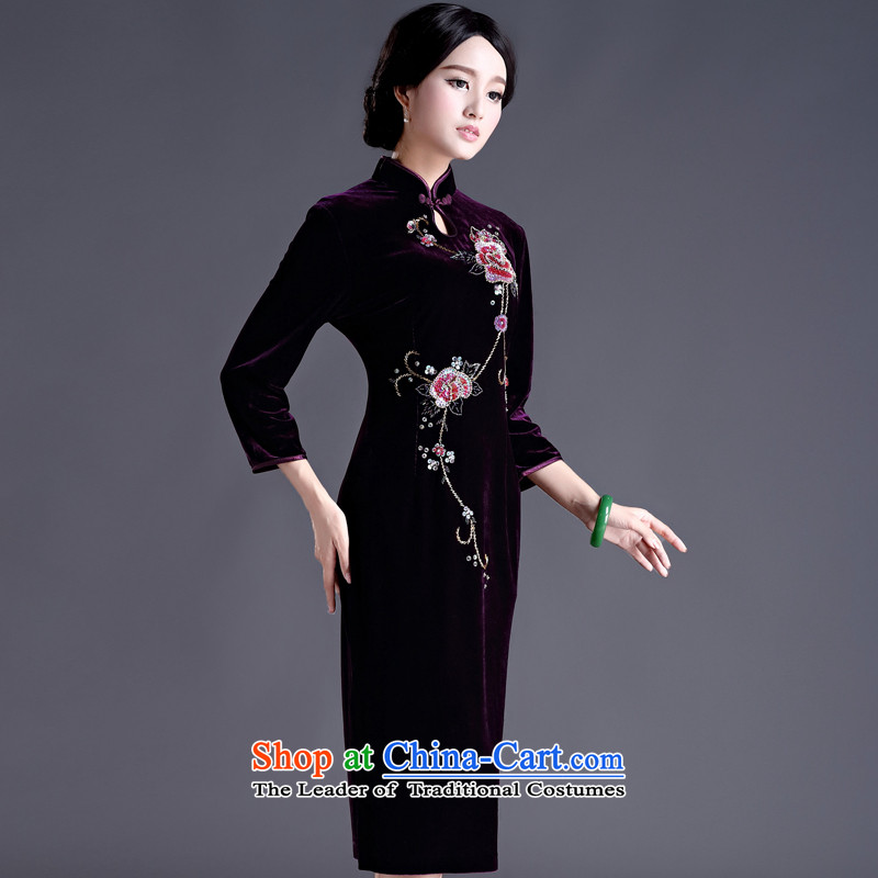 China Ethnic classic 2015 Spring new improvement in Chinese Antique manually staple-ju-cashmere cuff cheongsam dress female purple XL, China Ethnic Classic (HUAZUJINGDIAN) , , , shopping on the Internet