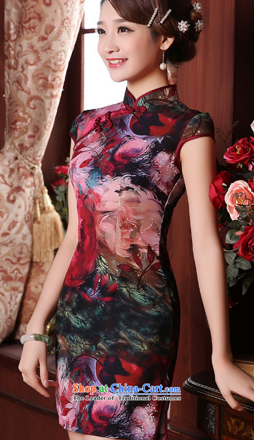 Morning new qipao land 2015 summer short of improvement and Stylish retro herbs extract silk CHINESE CHEONGSAM flowers to suit XL Photo, prices, brand platters! The elections are supplied in the national character of distribution, so action, buy now enjoy more preferential! As soon as possible.