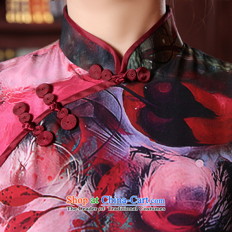 Morning new qipao land 2015 summer short of improvement and Stylish retro herbs extract silk CHINESE CHEONGSAM flowers to suit XL, morning land has been pressed shopping on the Internet