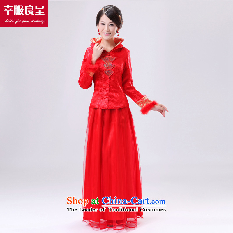 The privilege of serving good red brides fall/winter collections bows service wedding dress large MM thick long-sleeved Chinese cheongsam dress winter) dress qipao 5XL, honor services-leung , , , shopping on the Internet