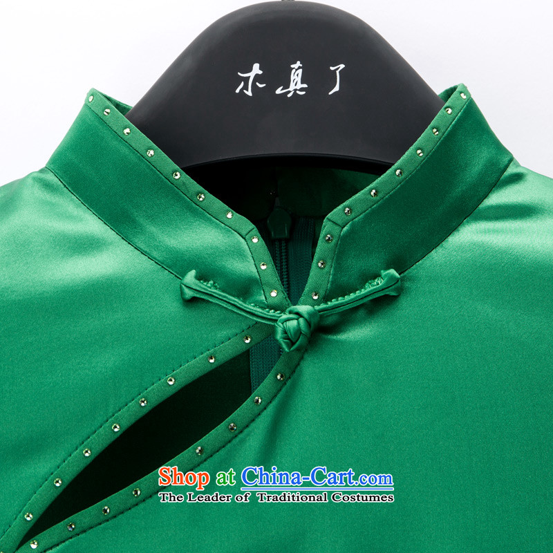 The Tang Dynasty outfits wood really spring and summer 2015 new collar Sau San cheongsam dress stitching stylish dress 42882 14 deep green XL, Wood , , , the true online shopping