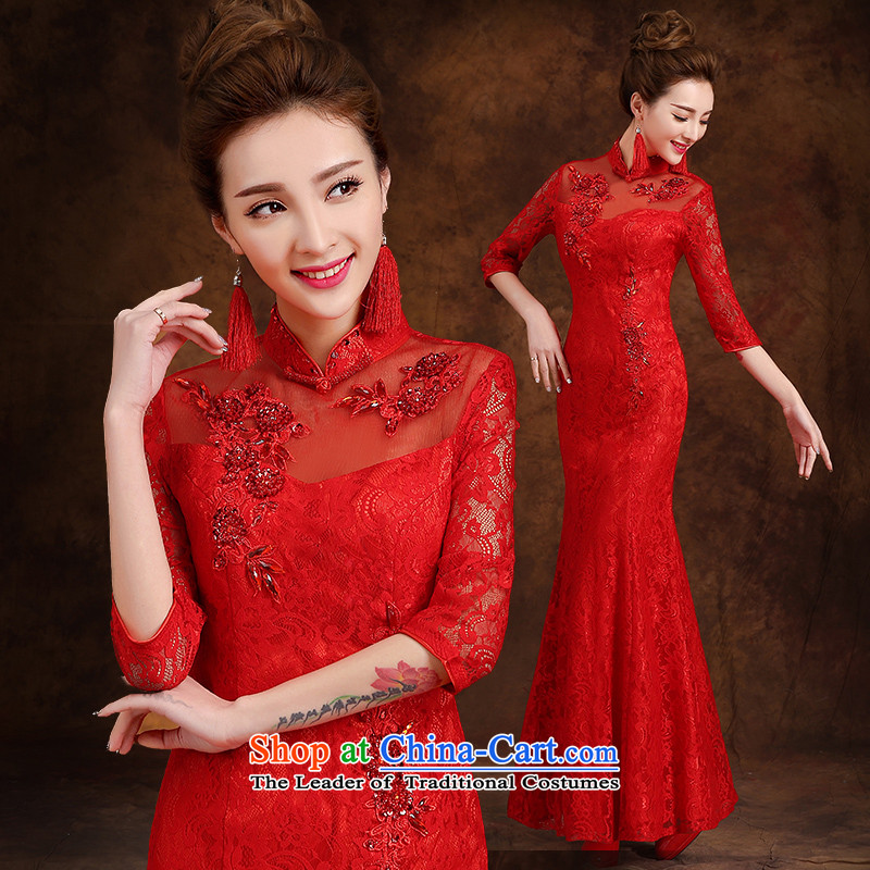 The knot true love bows Service Bridal Fashion 2015 new long-sleeved marriage cheongsam dress suit for winter crowsfoot Long Red Winter Female Red S Chengjia True Love , , , shopping on the Internet