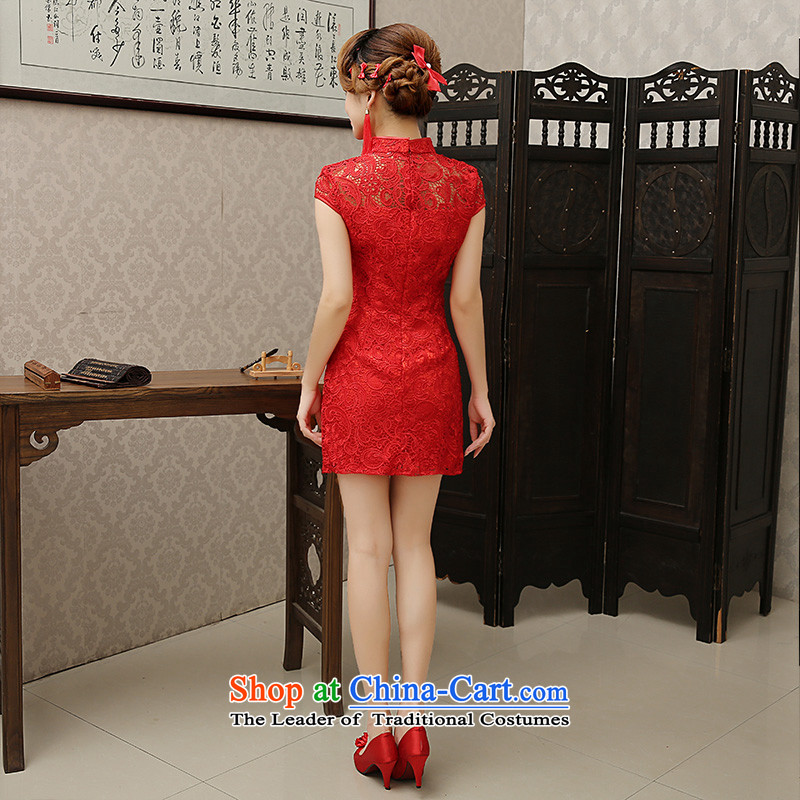The knot true love bows Service Bridal 2015 new stylish cheongsam dress red lace married Married, small Dress Short qipao winter red XL, true love.... Chengjia shopping on the Internet