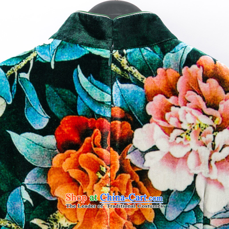 The women's true : 2015 Spring New Silk Velvet retro long qipao gown 21823 elegant Chinese 14 dark green wooden really a , , , XXL, shopping on the Internet