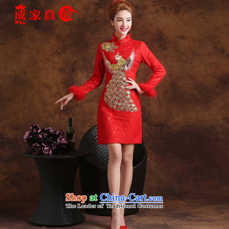 The knot true love qipao bows Service Bridal Fashion 2015 new autumn and winter red short, long-sleeved plus gross marriage evening dresses female red , L Chengjia True Love , , , shopping on the Internet