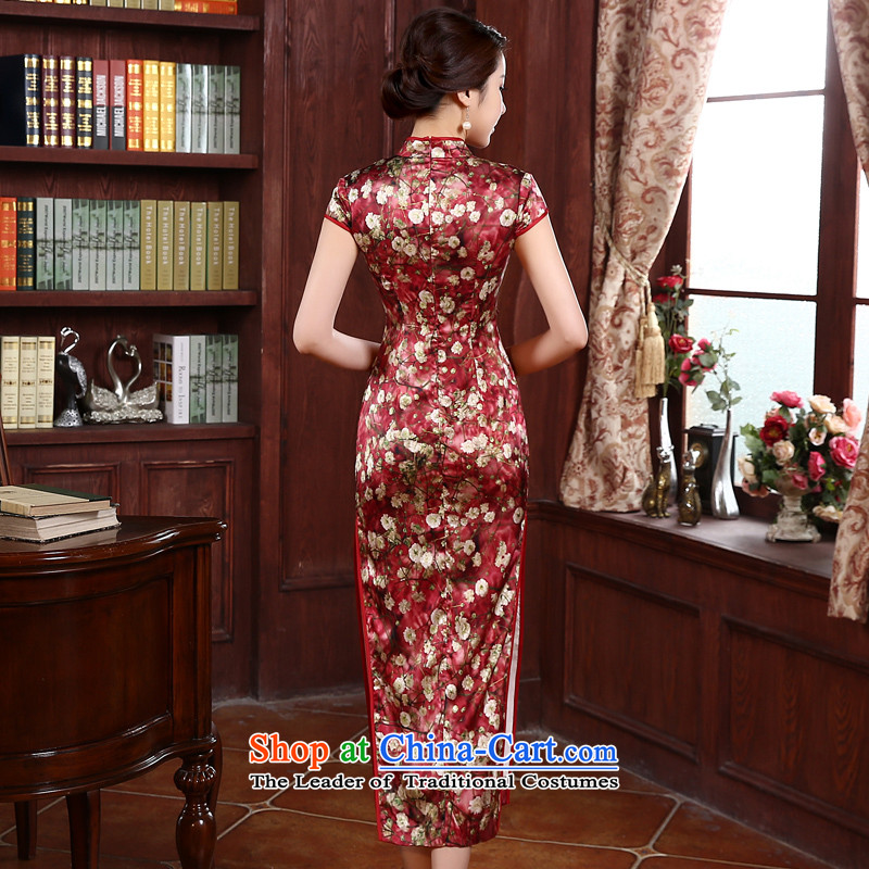 The pro-am new day-to-day long summer 2015 stylish upmarket silk retro improved sauna silk cheongsam dress Red M-waist 74cm, pro-am , , , shopping on the Internet