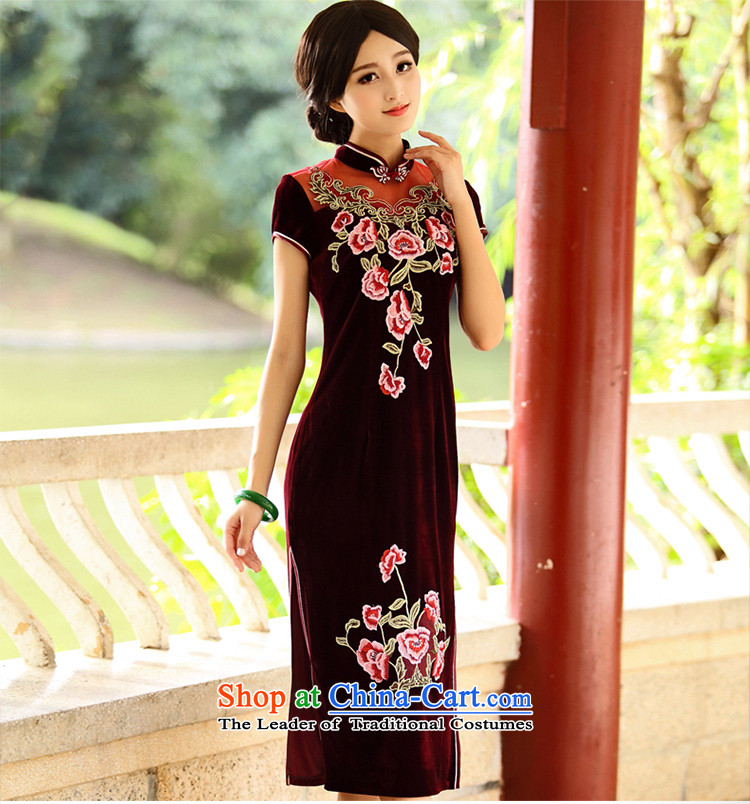 Chinese New Year 2015 Classic Serb in long improved embroidered velvet cheongsam dress suit middle-aged retro wedding performances XXXL chestnut horses picture, prices, brand platters! The elections are supplied in the national character of distribution, so action, buy now enjoy more preferential! As soon as possible.